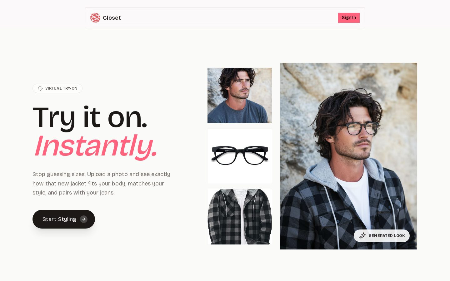 Website preview of Closet