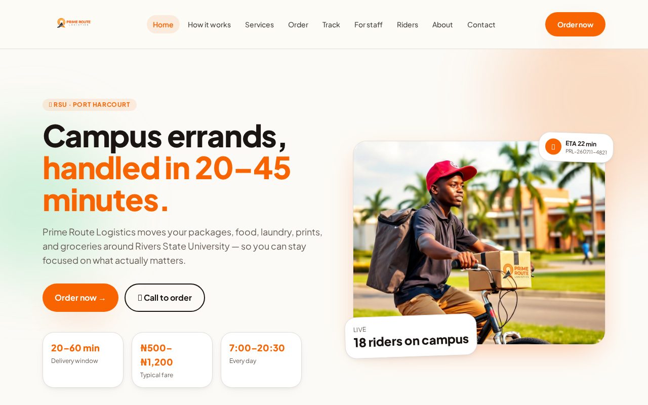 Website preview of PrimeRoute