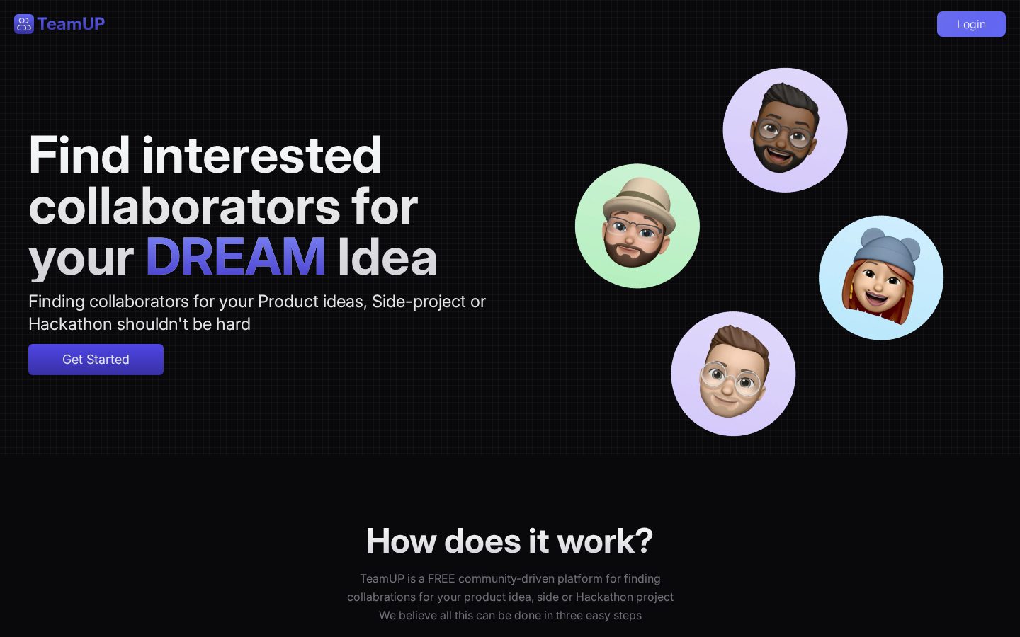Website preview of TeamUP